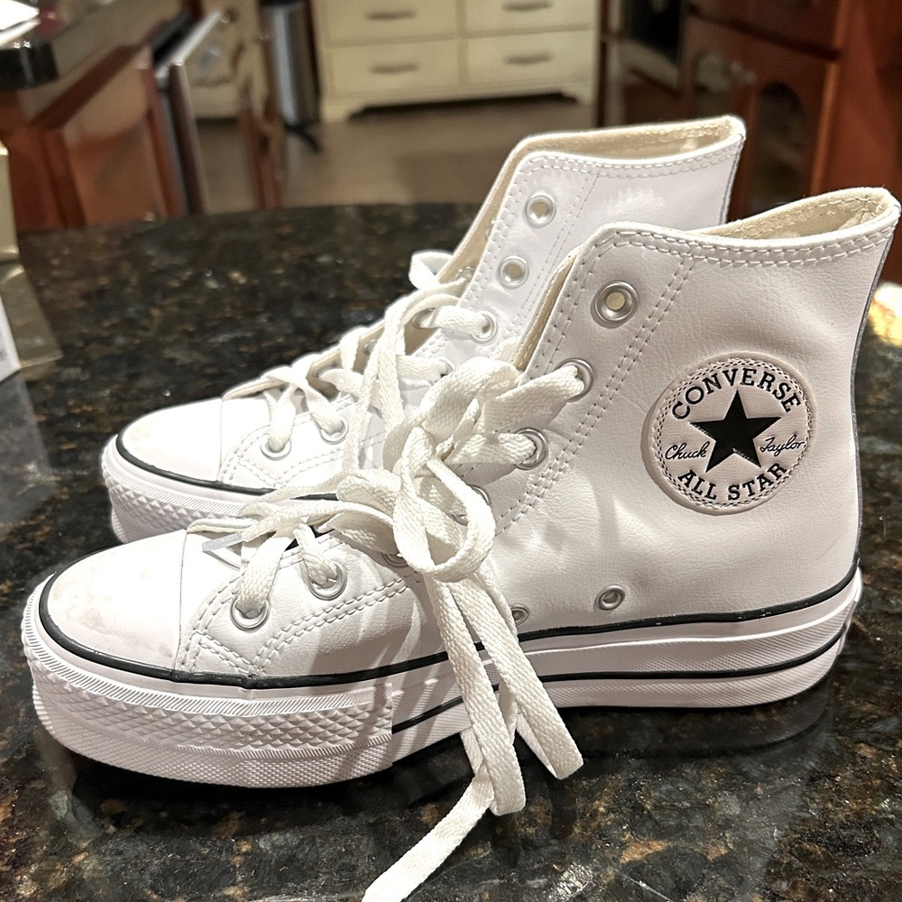 Converse All Star white leather platform sneakers. Women’s size 7.